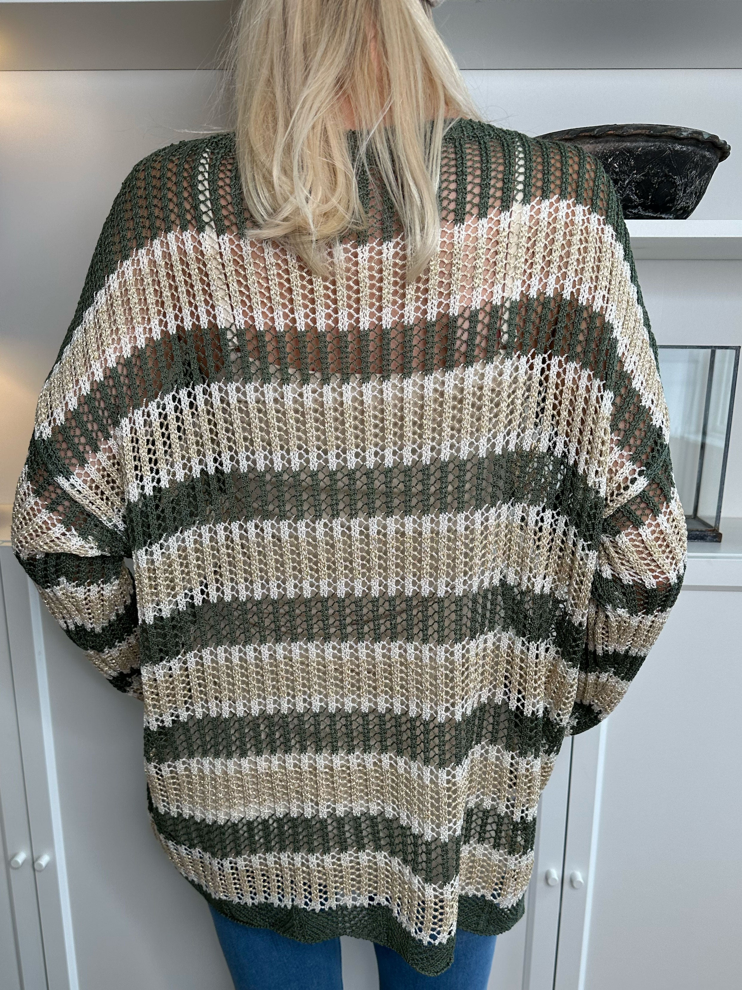 Ania - Stribet strikbluse med huller